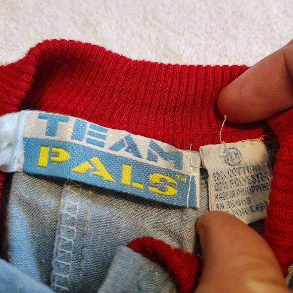 Vtg Team Pals 12 Months Boys Blue Baseball Chambray Red Romper Outfit 90s Y2K - Picture 3 of 7